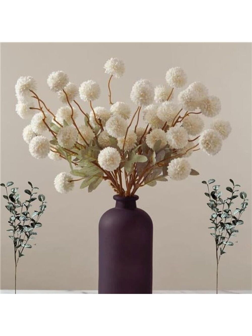 White Faux Flowers with Eucalyptus Stems for Vase Decor Centerpiece Wedding